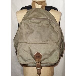 Trager TRAGER Olive/Brown LEATHER BOTTOM BACKPACK Hiking School Travel Gym Bag V